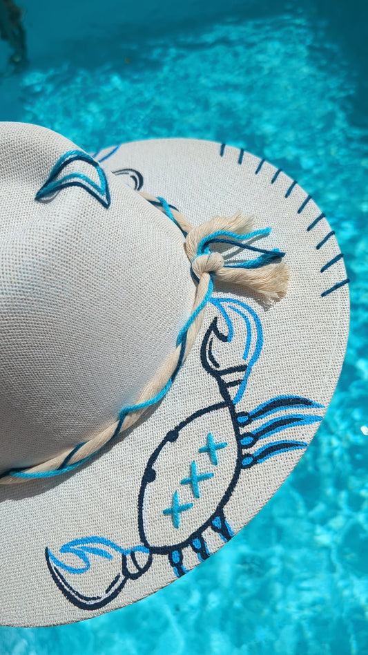 Blue Crab Island| Luxury Handmade Straw Hat